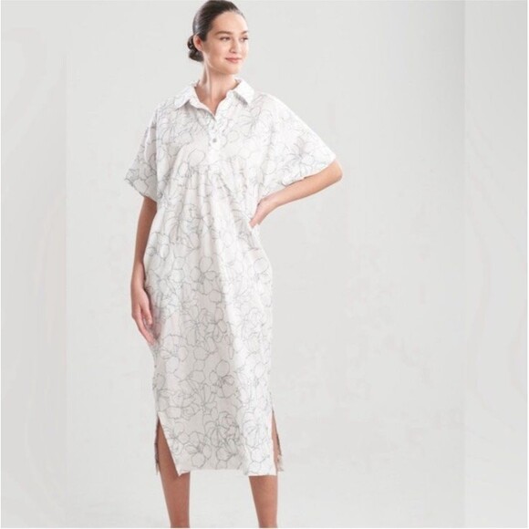 NATORI Lily Floral Embroidered Caftan Maxi Dress Size XL White - Picture 1 of 13
